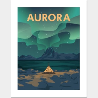 Camp night on aurora light Posters and Art